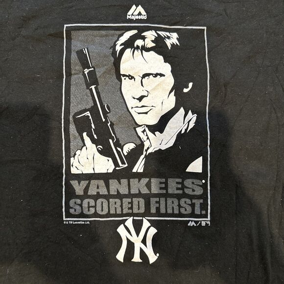 New York Yankees T Shirt Mens Size 2XL Black Majestic Star Wars Han Solo Graphic - Picture 6 of 9